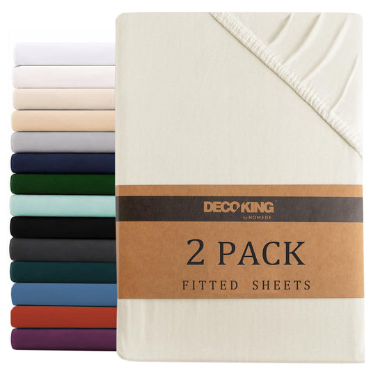 Hotel Quality Fitted sheets - 2 Piece Fitted sheets  -Breathable Bedding - Wrinkle, Fade, Stain Resistant- 26inch/40cm Deep Pocket Fitted Bed Sheet-Wrinkle and Fade Resistant,(Cream White,Double)