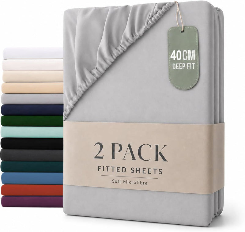 Hotel Quality Fitted sheets - 2 Piece Fitted sheets  -Breathable Bedding - Wrinkle, Fade, Stain Resistant- 26inch/40cm Deep Pocket Fitted Bed Sheet-Wrinkle and Fade Resistant,(Silver-gray,King)