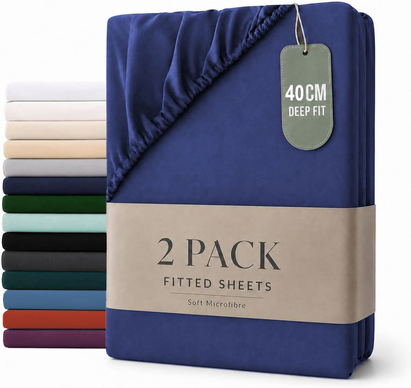 Hotel Quality Fitted sheets - 2 Piece Fitted sheets  -Breathable Bedding - Wrinkle, Fade, Stain Resistant- 26inch/40cm Deep Pocket Fitted Bed Sheet-Wrinkle and Fade Resistant,(Royal blue,Single)