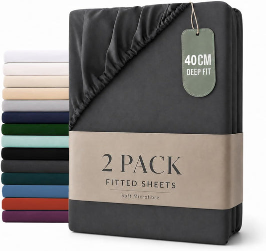 Hotel Quality Fitted sheets - 2 Piece Fitted sheets  -Breathable Bedding - Wrinkle, Fade, Stain Resistant- 26inch/40cm Deep Pocket Fitted Bed Sheet-Wrinkle and Fade Resistant,(Dark gray,Single)