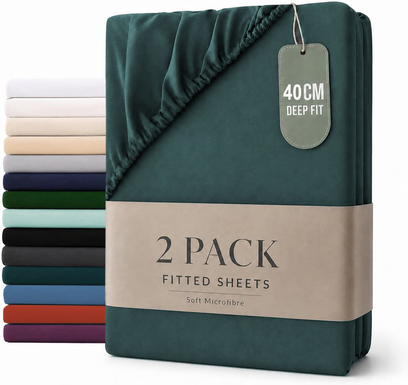 Hotel Quality Fitted sheets - 2 Piece Fitted sheets  -Breathable Bedding - Wrinkle, Fade, Stain Resistant- 26inch/40cm Deep Pocket Fitted Bed Sheet-Wrinkle and Fade Resistant,(Biscay blue,Single)