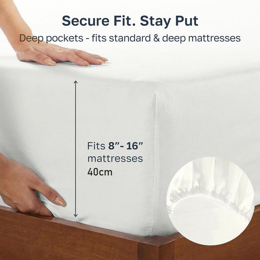 Hotel Quality Fitted sheets - 2 Piece Fitted sheets  -Breathable Bedding - Wrinkle, Fade, Stain Resistant- 26inch/40cm Deep Pocket Fitted Bed Sheet-Wrinkle and Fade Resistant,(White,Super King)