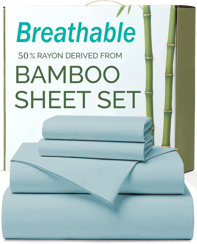 4 Piece Ultra Soft Bamboo Breathable Sheet Set -Hotel 2000TC Breathable Bed Sheets Set with 37 Centimetre Deep Pocket-Breathable Sheets for Hot Sleepers(Sky Blue,Double)