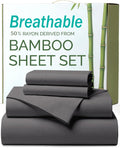 4 Piece Ultra Soft Bamboo Breathable Sheet Set -Hotel 2000TC Breathable Bed Sheets Set with 37 Centimetre Deep Pocket-Breathable Sheets for Hot Sleepers(Grey,King)