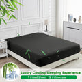 Hotel Breathable Bamboo Fitted Sheet & Pillowcase-2 Piece-Ultra Soft 2000TC Fitted Bed Sheets Set with 37 Centimetre Deep Pocket-Cooling Sheets for Hot Sleepers(Black,King Single)