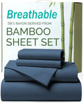 3 Piece Ultra Soft Bamboo Breathable Sheet Set -Hotel 2000TC Breathable Bed Sheets Set with 37 Centimetre Deep Pocket-Breathable Sheets for Hot Sleepers(Navy,King Single)