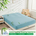 Hotel Breathable Bamboo Fitted Sheet & Pillowcase-3 Piece-Ultra Soft 2000TC Breathable Fitted Bed Sheets Set with 37 Centimetre Deep Pocket-Cooling Sheets for Hot Sleepers(Sky Blue,Queen)