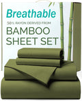 4 Piece Ultra Soft Bamboo Breathable Sheet Set -Hotel 2000TC Breathable Bed Sheets Set with 37 Centimetre Deep Pocket-Breathable Sheets for Hot Sleepers(Olive green,Queen)