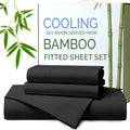 Hotel Breathable Bamboo Fitted Sheet & Pillowcase-3 Piece-Ultra Soft 2000TC Breathable Fitted Bed Sheets Set with 40 Centimetre Deep Pocket-Cooling Sheets for Hot Sleepers(Black,Super King)