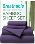 4 Piece Ultra Soft Bamboo Breathable Sheet Set -Hotel 2000TC Breathable Bed Sheets Set with 40 Centimetre Deep Pocket-Breathable Sheets for Hot Sleepers(Purple,Super King)