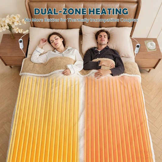 Electric Heated Mattress Pad Blanket with Dual Control & 9-Hour Auto Off & 9 Heat Settings, Preheat Functions, Overheat Protection, Machine Washable Fully Fitted Electric Sheet((Double)