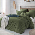 Hotel Soft Microfiber Duvet Cover Set-2000TC Quilt Cover Set & Pillowcases -1 Donna Cover Zipper Closure & 1 x Pillowcases-Breathable Bedding - Wrinkle, Fade, Stain Resistant(Olive green,King)