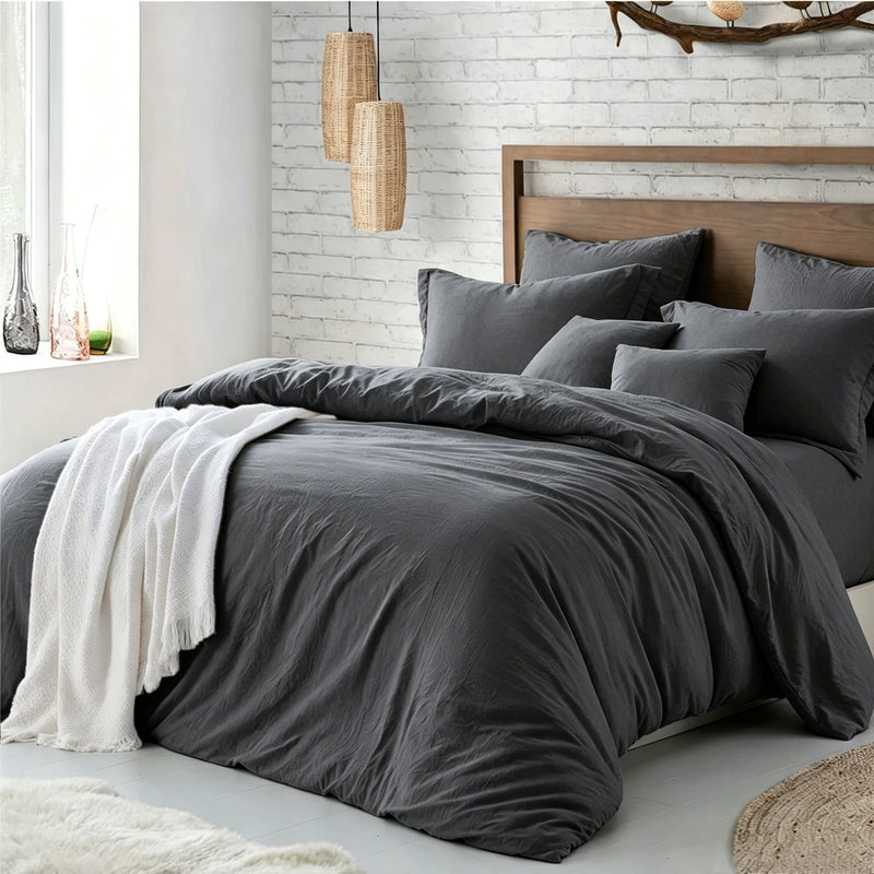 Hotel Soft Microfiber Duvet Cover Set-2000TC Quilt Cover Set & Pillowcases -1 Donna Cover Zipper Closure & 1 x Pillowcases-Breathable Bedding - Wrinkle, Fade, Stain Resistant(Dark gray,King)