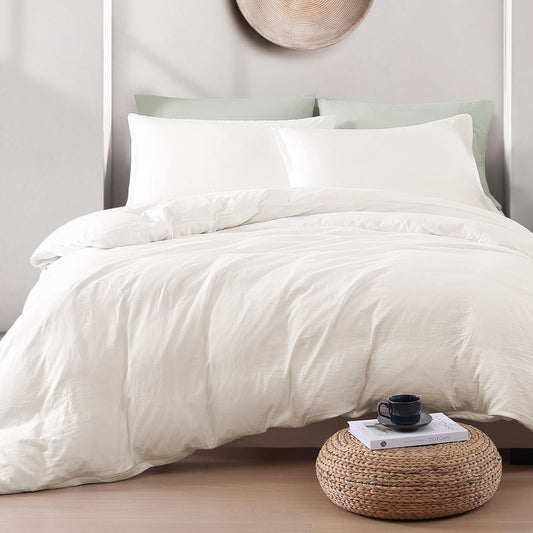 Hotel Soft Microfiber Duvet Cover Set-2000TC Quilt Cover Set & Pillowcases -1 Donna Cover Zipper Closure & 1 x Pillowcases-Breathable Bedding - Wrinkle, Fade, Stain Resistant(Raw white,King Single)