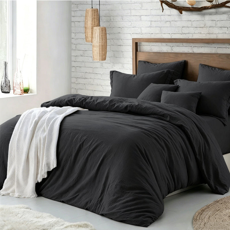 Hotel Soft Microfiber Duvet Cover Set-2000TC Quilt Cover Set & Pillowcases -1 Donna Cover Zipper Closure & 1 x Pillowcases-Breathable Bedding - Wrinkle, Fade, Stain Resistant(Black,King Single)