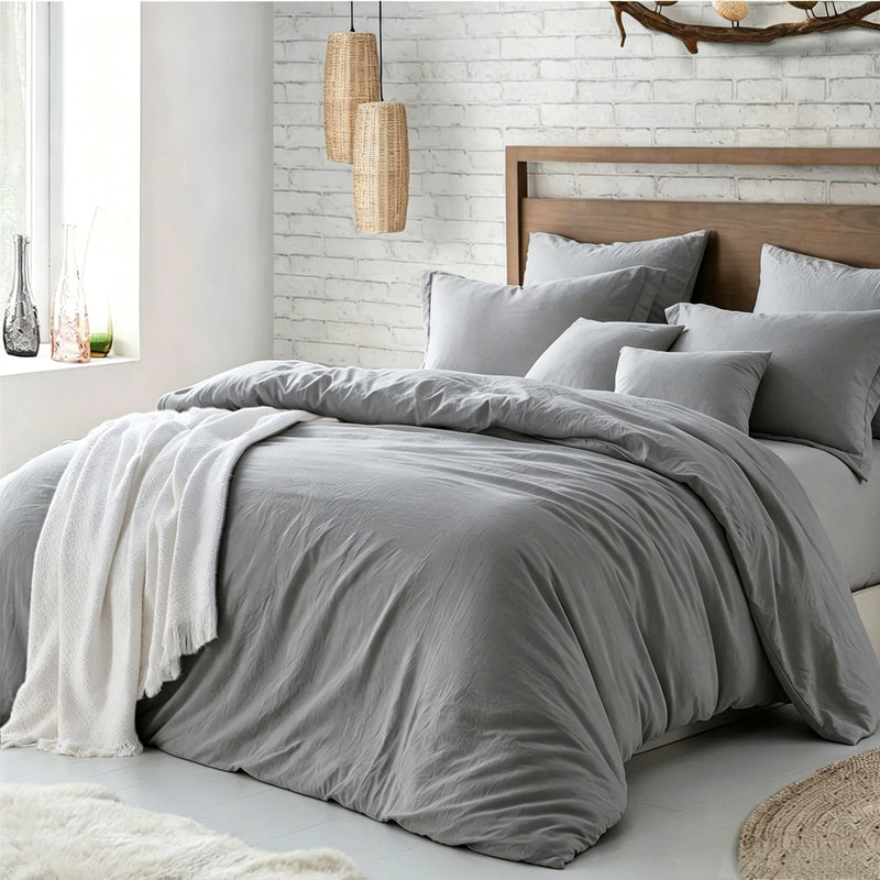Hotel Soft Microfiber Duvet Cover Set-2000TC Quilt Cover Set & Pillowcases -1 Donna Cover Zipper Closure & 1 x Pillowcases-Breathable Bedding - Wrinkle, Fade, Stain Resistant(Grey,King Single)
