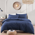Hotel Soft Microfiber Duvet Cover Set-2000TC Quilt Cover Set & Pillowcases -1 Donna Cover Zipper Closure & 1 x Pillowcases-Breathable Bedding - Wrinkle, Fade, Stain Resistant(Navy,Single)