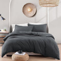 Hotel Soft Microfiber Duvet Cover Set-2000TC Quilt Cover Set & Pillowcases -1 Donna Cover Zipper Closure & 1 x Pillowcases-Breathable Bedding - Wrinkle, Fade, Stain Resistant(Dark gray,Single)