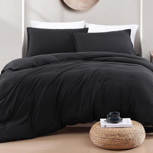 Hotel Soft Microfiber Duvet Cover Set-2000TC Quilt Cover Set & Pillowcases -1 Donna Cover Zipper Closure & 1 x Pillowcases-Breathable Bedding - Wrinkle, Fade, Stain Resistant(Black,Super King)