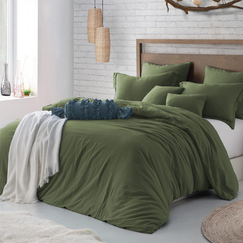 Hotel Soft Microfiber Duvet Cover Set-2000TC Quilt Cover Set & Pillowcases -1 Donna Cover Zipper Closure & 1 x Pillowcases-Breathable Bedding - Wrinkle, Fade, Stain Resistant(Olive green,Super King)