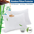Waterproof Bamboo Pillow Protector Cover, 100% Bug Water Proof Zippered Pillow Cases Standard/Queen Size ( 2 Pack,White,48cm x 74cm)