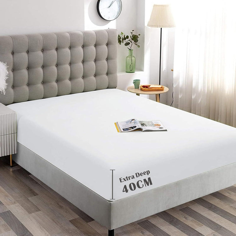 Hotel Quality Fitted Sheet - 1 Piece Fitted Sheet  -Breathable Bedding - Wrinkle, Fade, Stain Resistant- 16inch/40cm Deep Pocket Fitted Bed Sheet-Wrinkle and Fade Resistant,(White,Double)