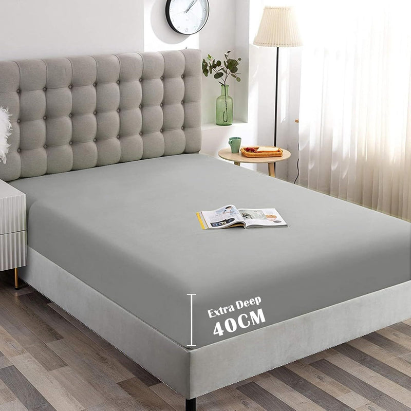 Hotel Quality Fitted Sheet - 1 Piece Fitted Sheet  -Breathable Bedding - Wrinkle, Fade, Stain Resistant- 16inch/40cm Deep Pocket Fitted Bed Sheet-Wrinkle and Fade Resistant,(Silver-gray,King)