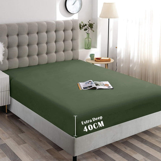 Hotel Quality Fitted Sheet - 1 Piece Fitted Sheet  -Breathable Bedding - Wrinkle, Fade, Stain Resistant- 16inch/40cm Deep Pocket Fitted Bed Sheet-Wrinkle and Fade Resistant,(Olive green,Queen)