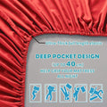 Hotel Quality Fitted Sheet - 1 Piece Fitted Sheet  -Breathable Bedding - Wrinkle, Fade, Stain Resistant- 16inch/40cm Deep Pocket Fitted Bed Sheet-Wrinkle and Fade Resistant,(Red,Single)