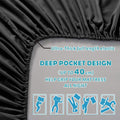 Hotel Quality Fitted Sheet - 1 Piece Fitted Sheet  -Breathable Bedding - Wrinkle, Fade, Stain Resistant- 16inch/40cm Deep Pocket Fitted Bed Sheet-Wrinkle and Fade Resistant,(Black,Super King)