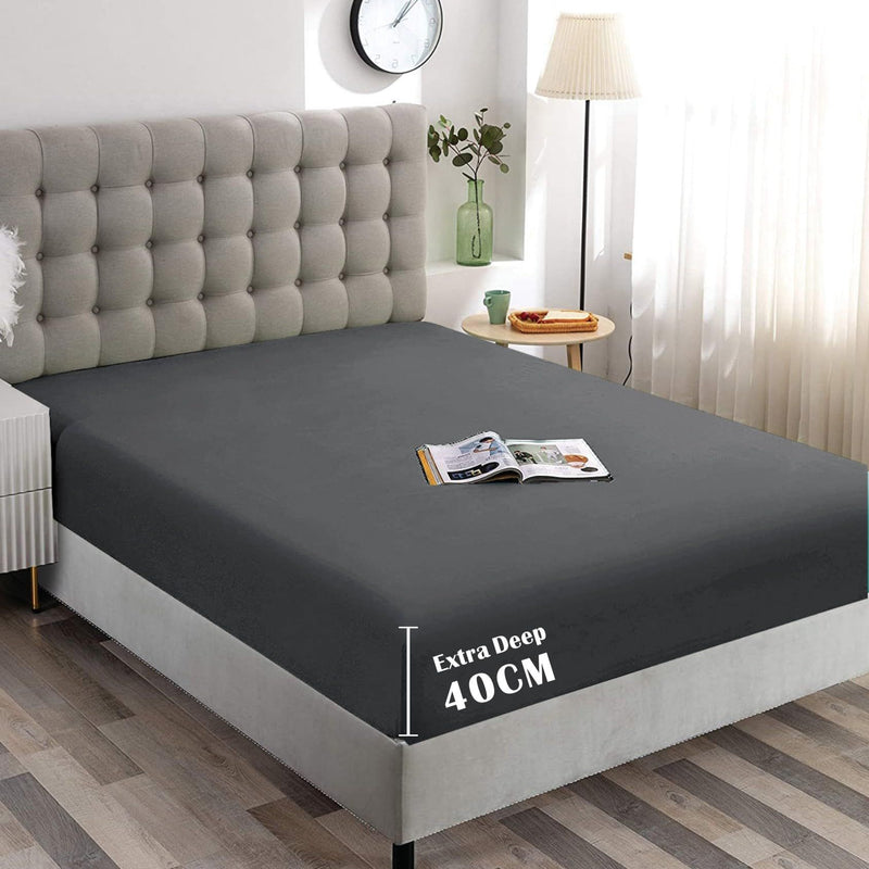 Hotel Quality Fitted Sheet - 1 Piece Fitted Sheet  -Breathable Bedding - Wrinkle, Fade, Stain Resistant- 16inch/40cm Deep Pocket Fitted Bed Sheet-Wrinkle and Fade Resistant,(Dark gray,Super King)