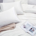 Art Silk Satin Sheet Set Hotel 4 Pieces Fitted/Flat Sheet Bedding Set-Luxury Soft Silky Sheets for Hair and Skin, Similar to Silk Bed Sheets Set 4 Pieces(Double,White)