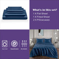 Art Silk Satin Sheet Set Hotel 4 Pieces Fitted/Flat Sheet Bedding Set-Luxury Soft Silky Sheets for Hair and Skin, Similar to Silk Bed Sheets Set 4 Pieces(King,Navy)