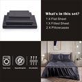 Art Silk Satin Sheet Set Hotel 4 Pieces Fitted/Flat Sheet Bedding Set-Luxury Soft Silky Sheets for Hair and Skin, Similar to Silk Bed Sheets Set 4 Pieces(Queen,Black)