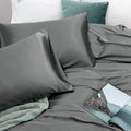 Art Silk Satin Sheet Set Hotel 4 Pieces Fitted/Flat Sheet Bedding Set-Luxury Soft Silky Sheets for Hair and Skin, Similar to Silk Bed Sheets Set 4 Pieces(Super King,Grey)