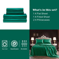 Art Silk Satin Sheet Set Hotel 4 Pieces Fitted/Flat Sheet Bedding Set-Luxury Soft Silky Sheets for Hair and Skin, Similar to Silk Bed Sheets Set 4 Pieces(Super King,Green)