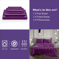 Art Silk Satin Sheet Set Hotel 4 Pieces Fitted/Flat Sheet Bedding Set-Luxury Soft Silky Sheets for Hair and Skin, Similar to Silk Bed Sheets Set 4 Pieces(Super King,Purple)