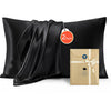 Silk Pillowcase for Hair and Skin Mulberry Silk Pillowcase Soft Breathable Smooth Both Sided Natural Silk Pillowcase with Envelope pocket Beauty Sleep Silk Pillow Case for Gift (2 Pack, Standard, Black)