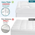 1000GSM Mattress Topper Viscose Derived from Bamboo, Thick Pillowtop Fitted Mattress Cover with 45cm Deep Skirt - Machine Washable Hypoallergenic(Double,white)