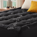 800GSM Mattress Topper Viscose Derived from Bamboo, Thick Pillowtop Fitted Mattress Cover with 45cm Deep Skirt - Machine Washable Hypoallergenic（King Single,Black）