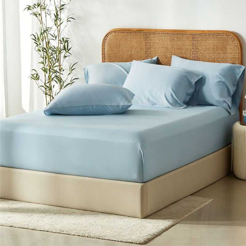 2 Piece Hotel Bamboo Cooling Fitted Sheet Set & Pillowcase -Ultra Soft 2000TC Breathable Fitted Bed Sheets Set with 37 Centimetre Deep Pocket-Cooling Sheets for Hot Sleepers(Sky Blue,King Single)