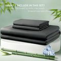 3 Piece Hotel Bamboo Cooling Fitted Sheet Set & Pillowcase -Ultra Soft 2000TC Breathable Fitted Bed Sheets Set with 37 Centimetre Deep Pocket-Cooling Sheets for Hot Sleepers(Black,Queen)