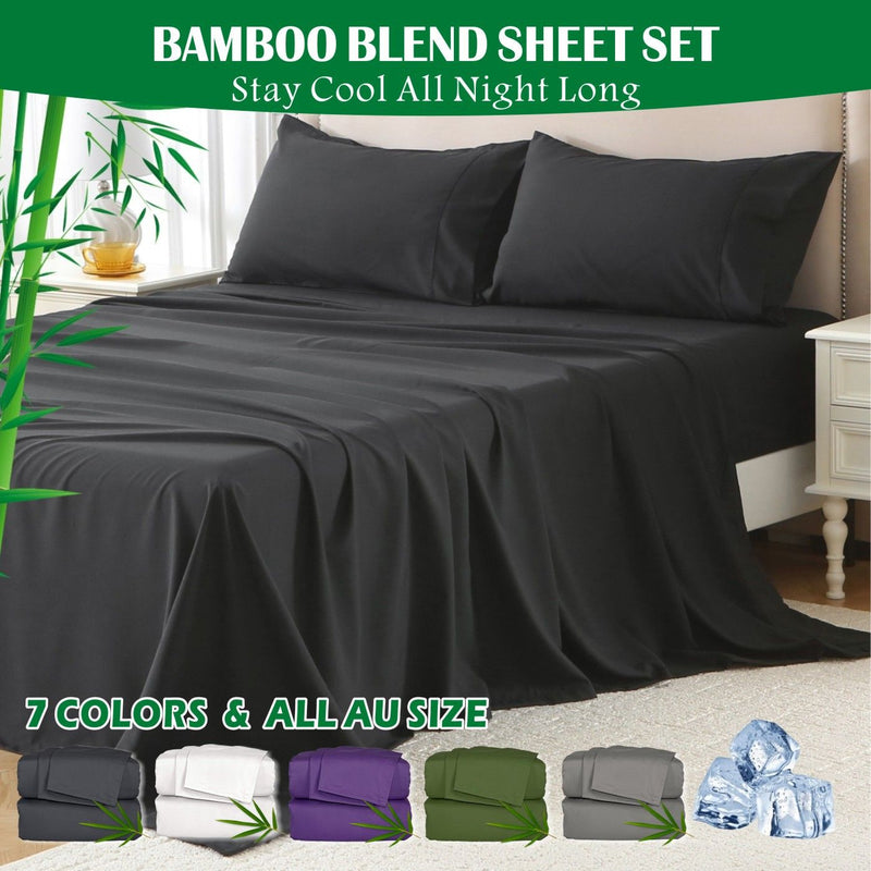 4 Piece Hotel Bamboo Cooling Sheet Set -Ultra Soft 2000TC Breathable Bed Sheets Set with 37 Centimetre Deep Pocket-Cooling Sheets for Hot Sleepers(Black,Queen)