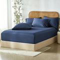 3 Piece Hotel Bamboo Cooling Fitted Sheet Set & Pillowcase -Ultra Soft 2000TC Breathable Fitted Bed Sheets Set with 37 Centimetre Deep Pocket-Cooling Sheets for Hot Sleepers(Navy,Super King)