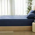 3 Piece Hotel Bamboo Cooling Fitted Sheet Set & Pillowcase -Ultra Soft 2000TC Breathable Fitted Bed Sheets Set with 37 Centimetre Deep Pocket-Cooling Sheets for Hot Sleepers(Navy,Super King)
