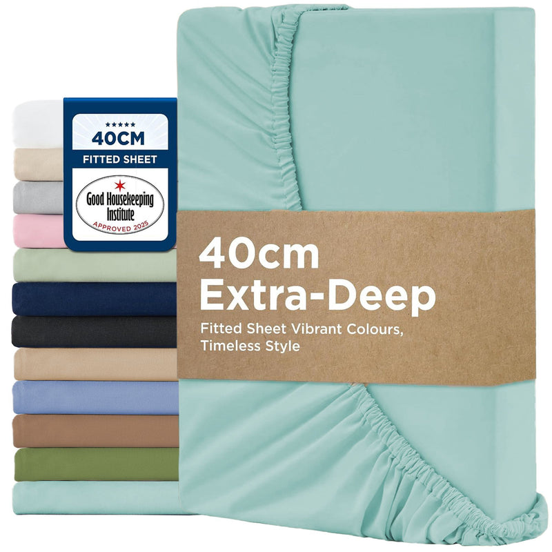 2000TC Hotel Quality Fitted Sheets - 2 Piece Fitted Sheets  -Breathable Bedding - Wrinkle, Fade, Stain Resistant- 16inch/40cm Deep Pocket Fitted Bed Sheets-Wrinkle and Fade Resistant,(Ice blue,Double)