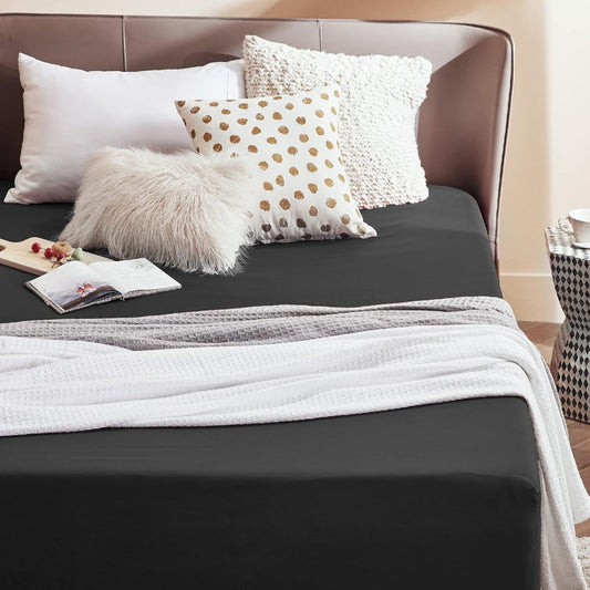 2000TC Hotel Quality Fitted Sheets - 2 Piece Fitted Sheets  -Breathable Bedding - Wrinkle, Fade, Stain Resistant- 16inch/40cm Deep Pocket Fitted Bed Sheets-Wrinkle and Fade Resistant,(Black,Double)