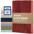 2000TC Hotel Quality Fitted Sheets - 2 Piece Fitted Sheets  -Breathable Bedding - Wrinkle, Fade, Stain Resistant- 16inch/40cm Deep Pocket Fitted Bed Sheets-Wrinkle and Fade Resistant,(Red,King Single)