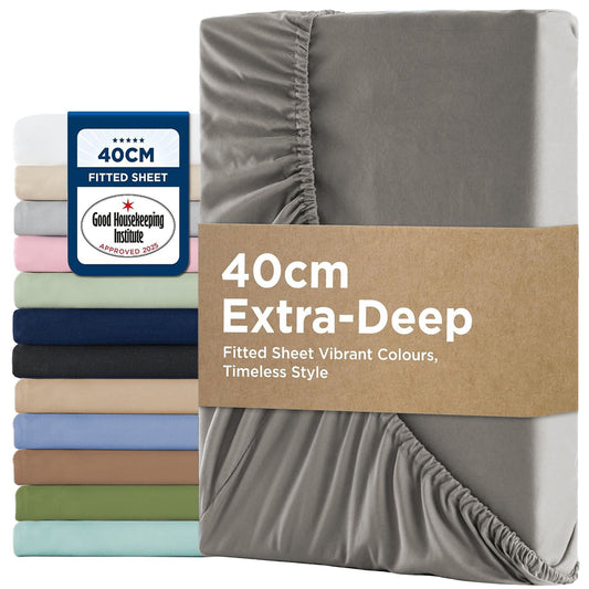 2000TC Hotel Quality Fitted Sheets - 2 Piece Fitted Sheets  -Breathable Bedding - Wrinkle, Fade, Stain Resistant- 16inch/40cm Deep Pocket Fitted Bed Sheets-Wrinkle and Fade Resistant,(Grey,King Single)