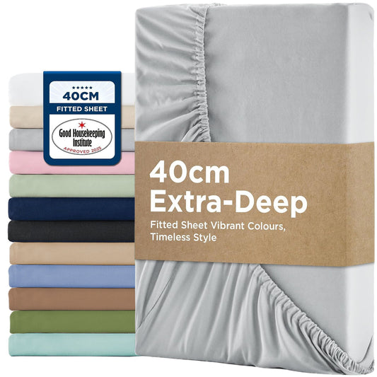 2000TC Hotel Quality Fitted Sheets - 2 Piece Fitted Sheets  -Breathable Bedding - Wrinkle, Fade, Stain Resistant- 16inch/40cm Deep Pocket Fitted Bed Sheets-Wrinkle and Fade Resistant,(Silver-gray,King Single)